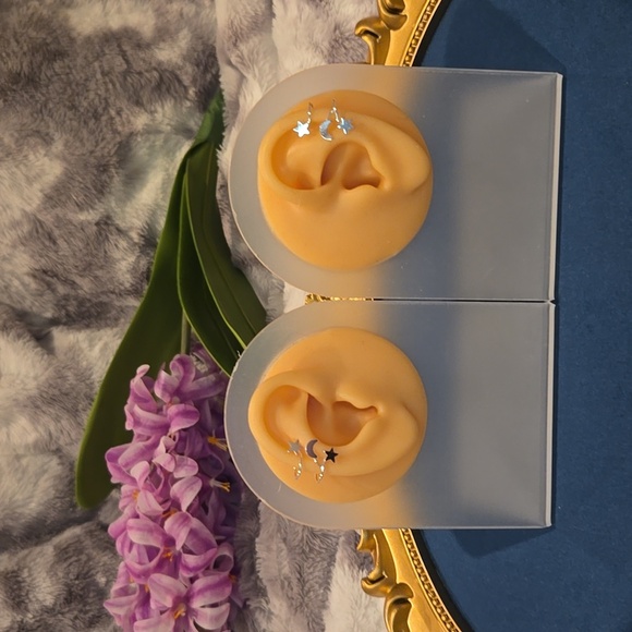 Sterling Silver Cuff Star and Moon Earrings - Picture 4 of 4